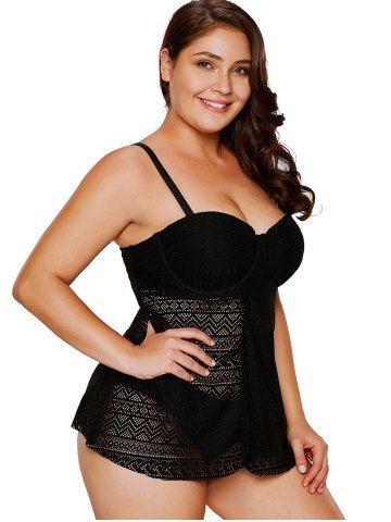 

Front Slit Plus Size Underwire Tankini Set, Black