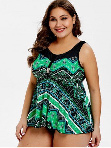 

Plus Size Printed Swim Tankini Top, Jungle green