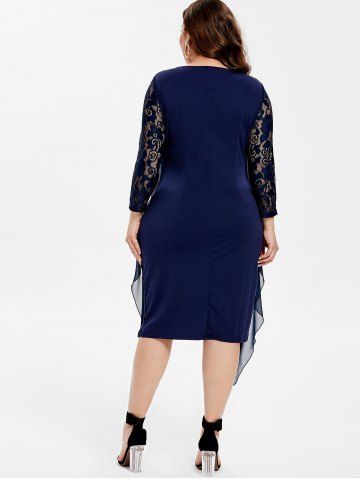 

Rhinestone Embellished Plus Size Lace Sleeve Dress, Deep blue