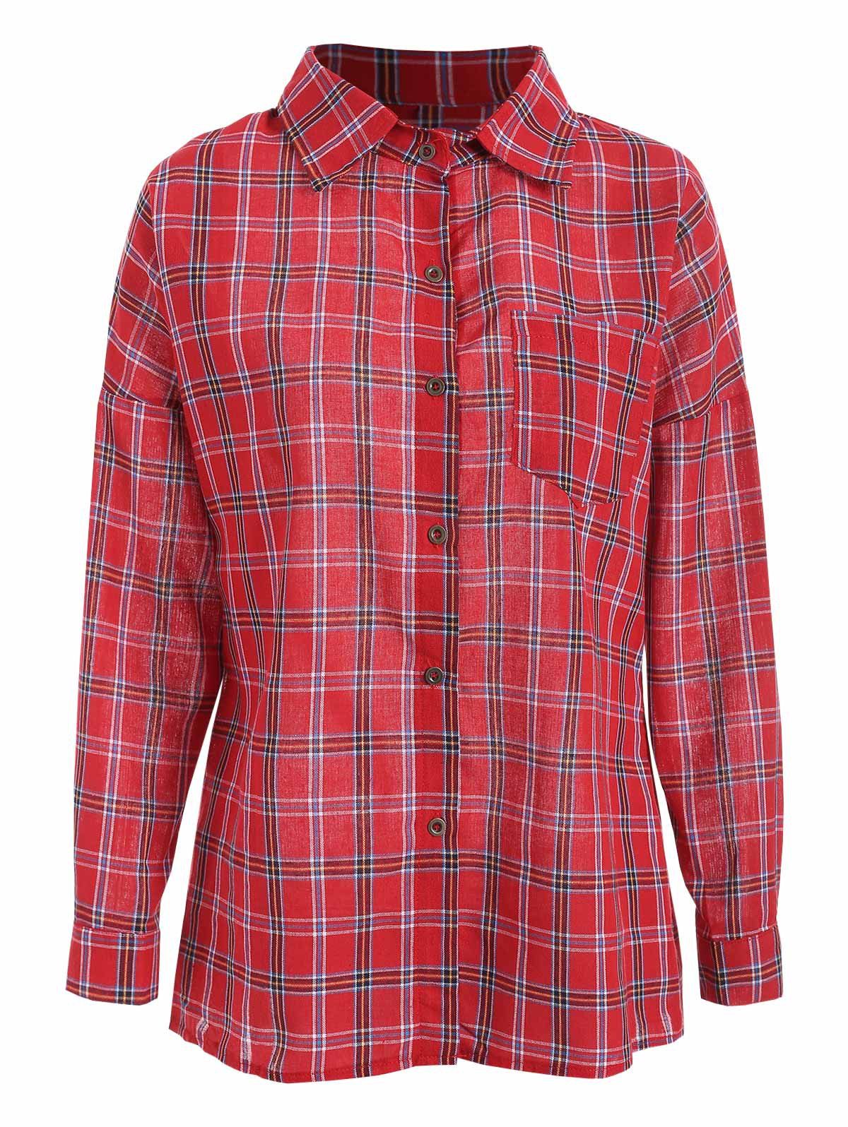 

Chest Pocket Plaid Casual Shirt, Red
