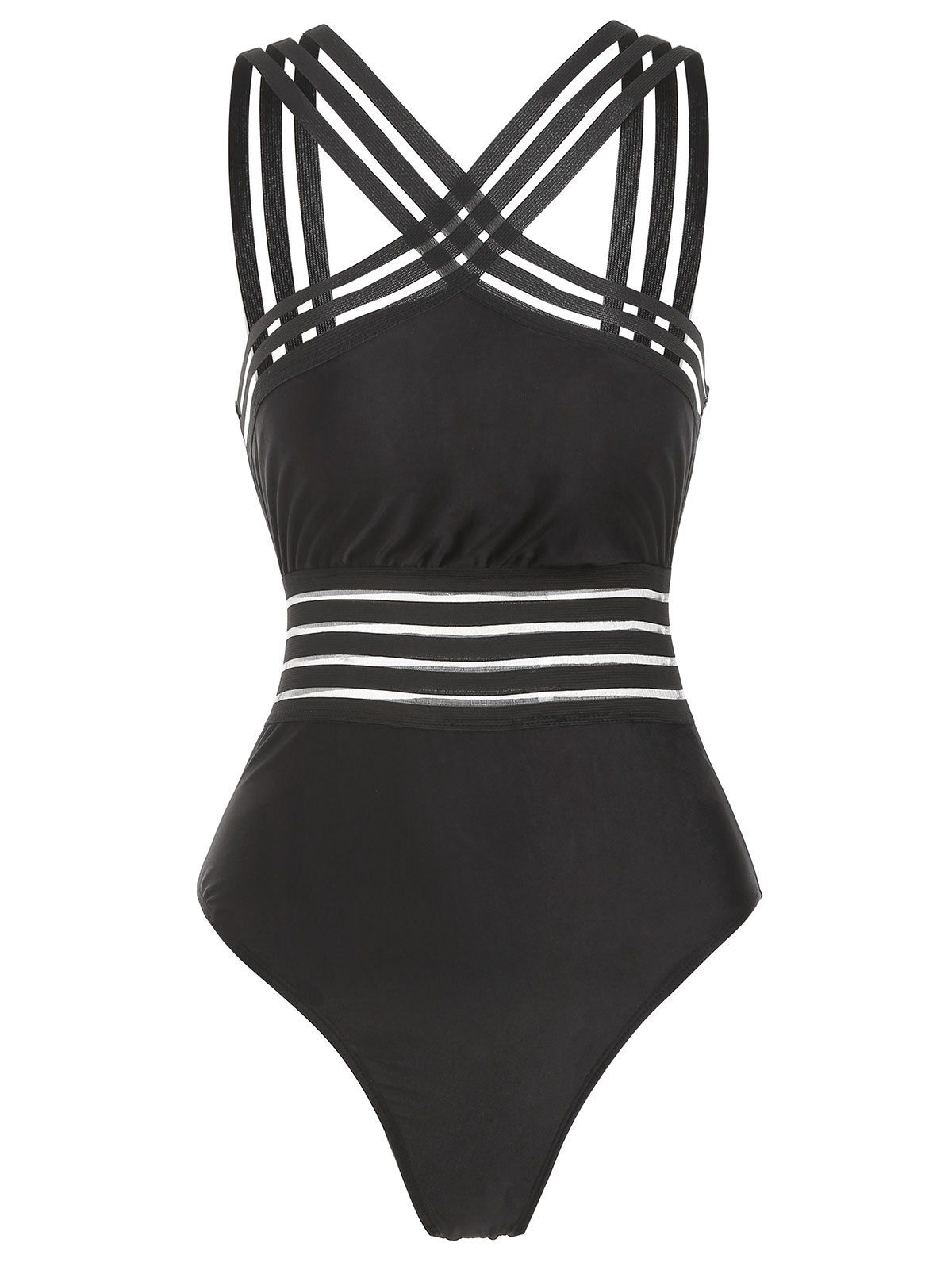 [49% OFF] Cross Front One-Piece Sheer Swimsuit | Rosegal