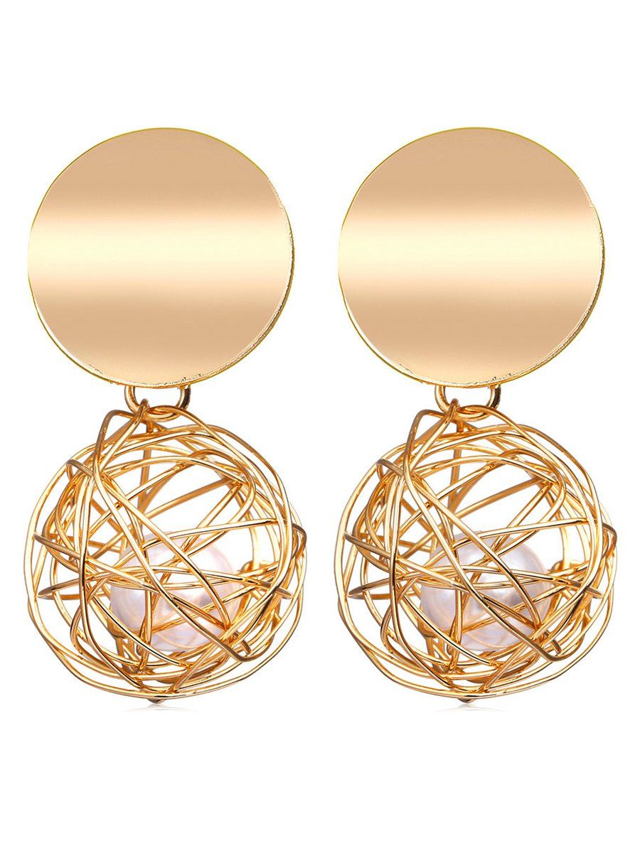 

Braided Ball Faux Pearl Drop Earrings, Gold