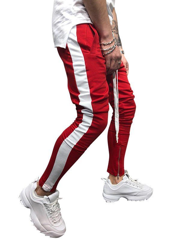 

Two Tones Side Striped Patch Sports Pants, Red