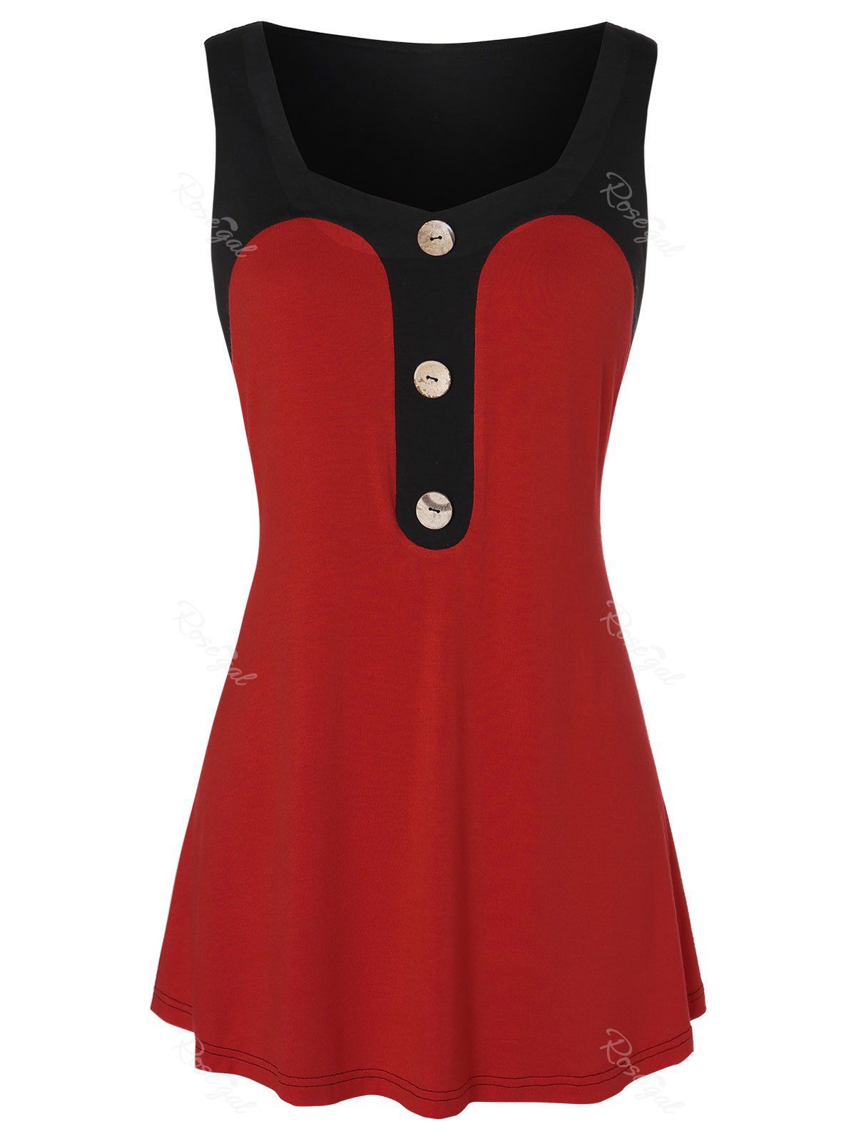 

Plus Size Two Tone Button Tank Top, Red