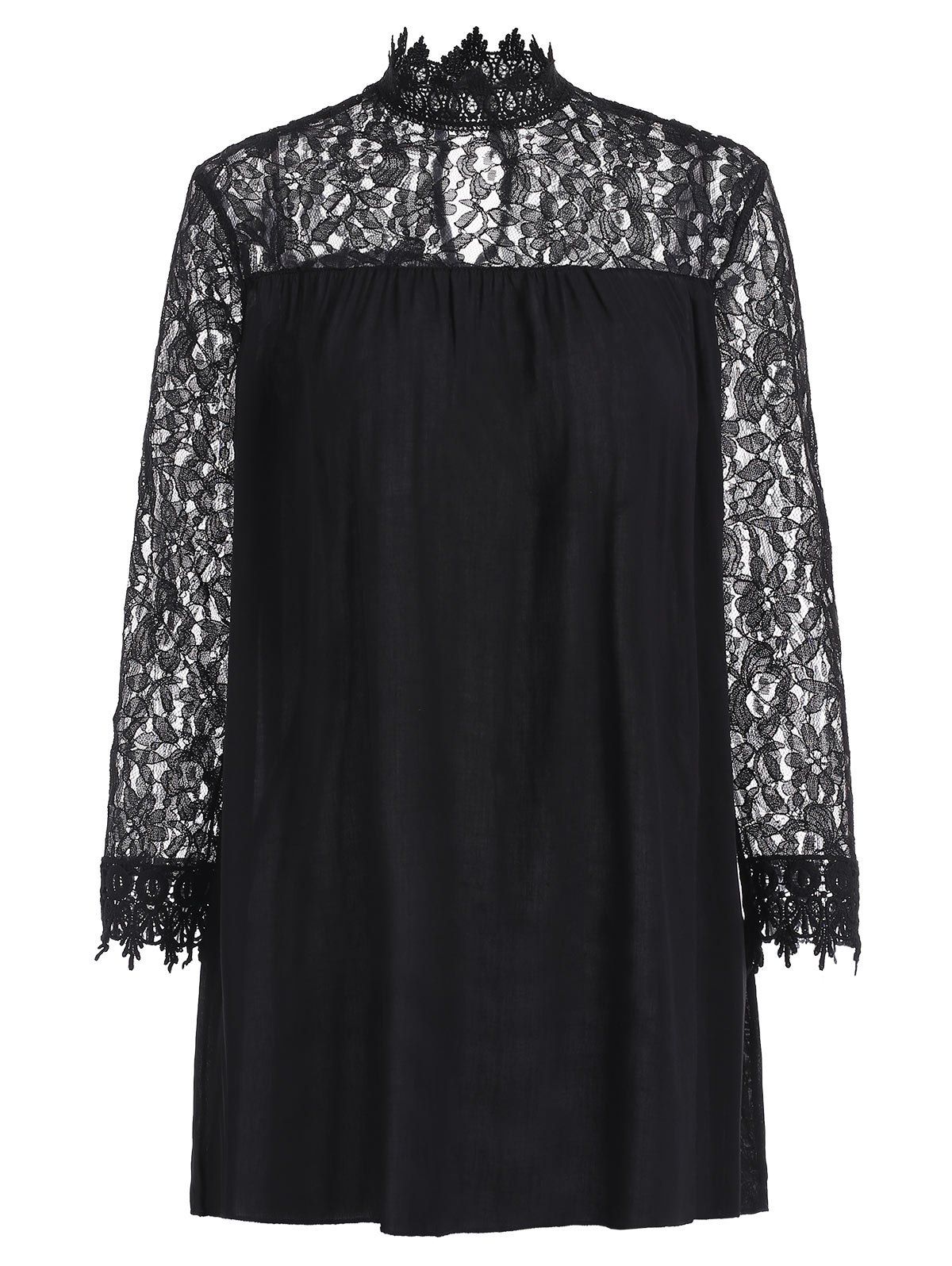 

Lace Panel See Through Blouse, Black