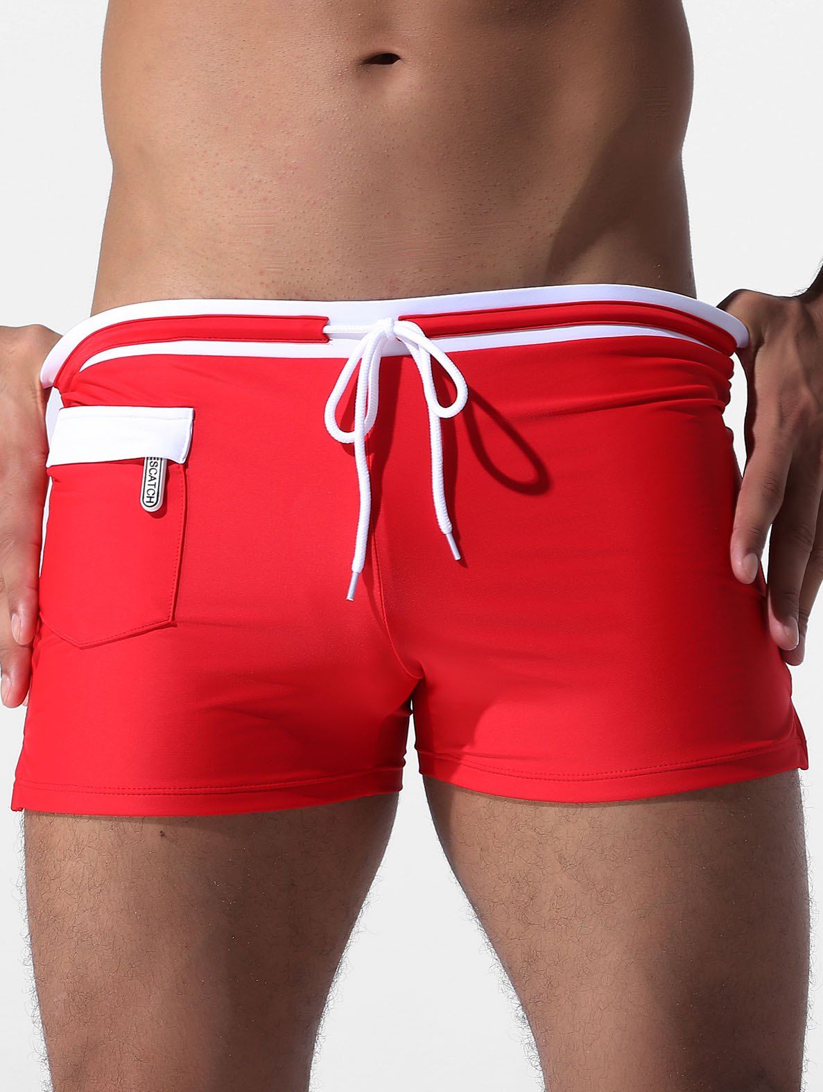 

Drawstring Pocket Swimming Trunks, Lava red