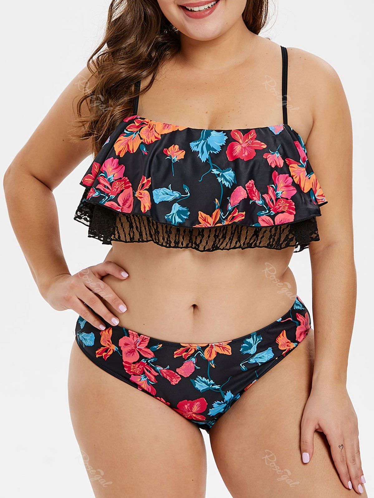 

Plus Size Floral Cut Out One-Piece Swimsuit, Multi