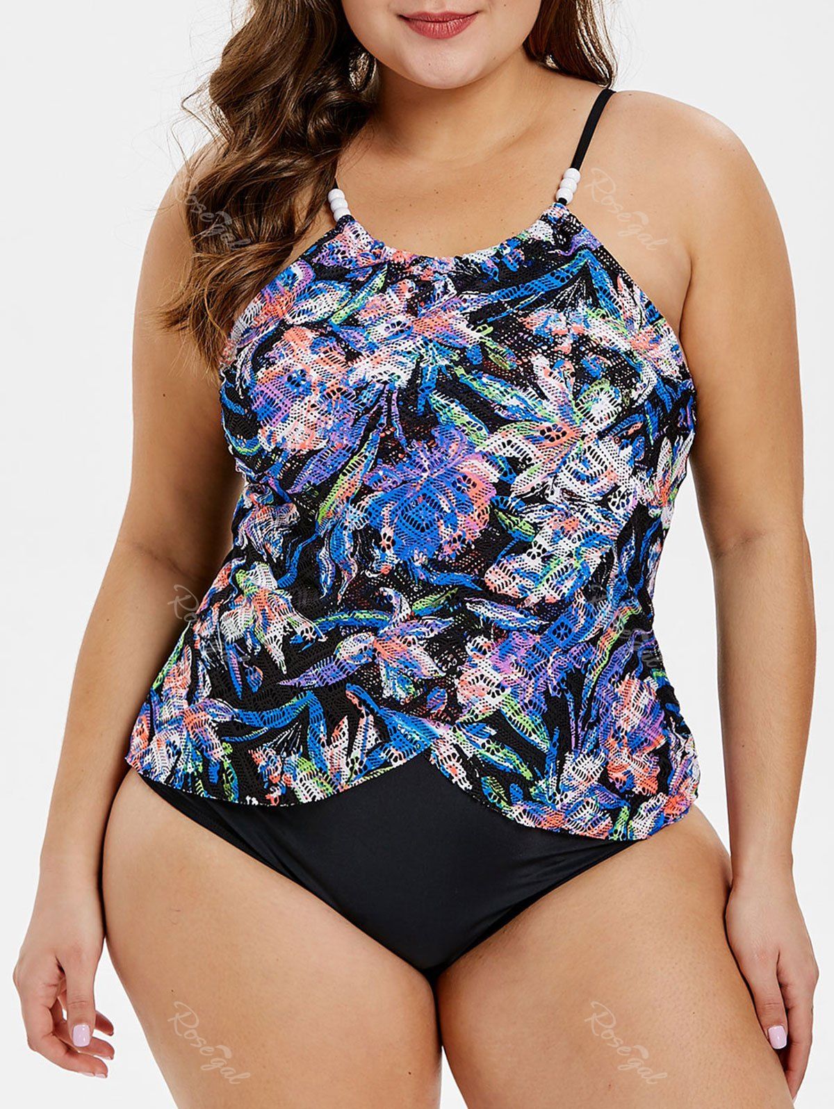 26 Off Perforated Overlay Plus Size One Piece Swimsuit Rosegal 3552