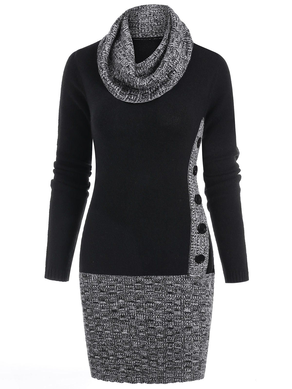 

Panel Cowl Neck Bodycon Sweater Dress, Black
