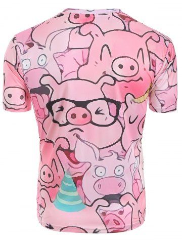 

Cartoon Pig Pattern Short Sleeves T-shirt, Pink