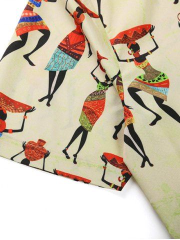 

Cartoon Tribal Women Print Short Sleeve Button Shirt, Goldenrod