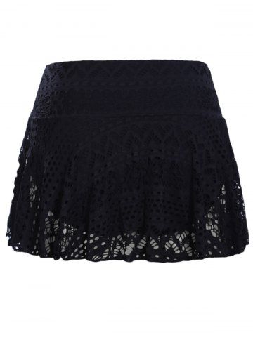 

Openwork Plus Size High Waist Skirted Briefs, Black