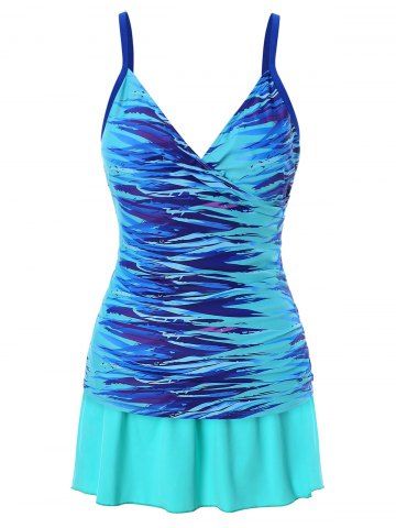 

Plus Size Spaghetti Strap Color Block Tankini Set, Medium turquoise