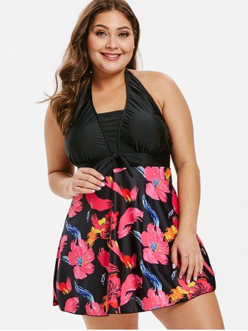 

Plus Size Open Back Printed Tankini Set, Multi