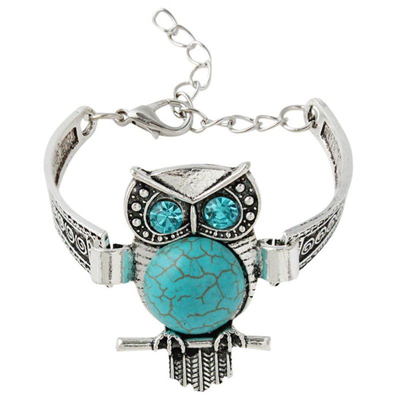 [33 OFF] Faux Turquoise Rhinestone Owl Bracelet Rosegal