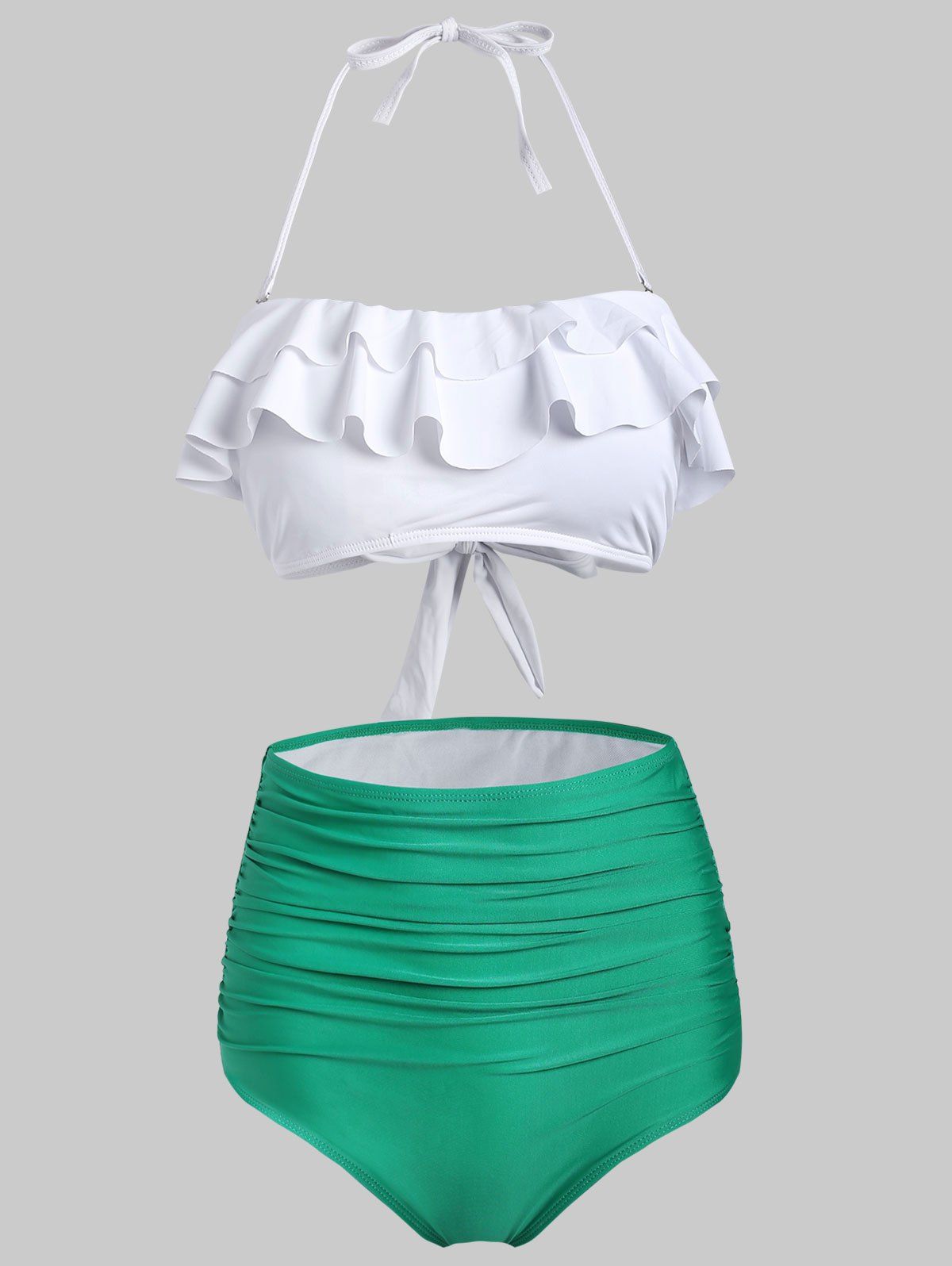 

Ruffle High Waist Padded Bikini Set, Shamrock green