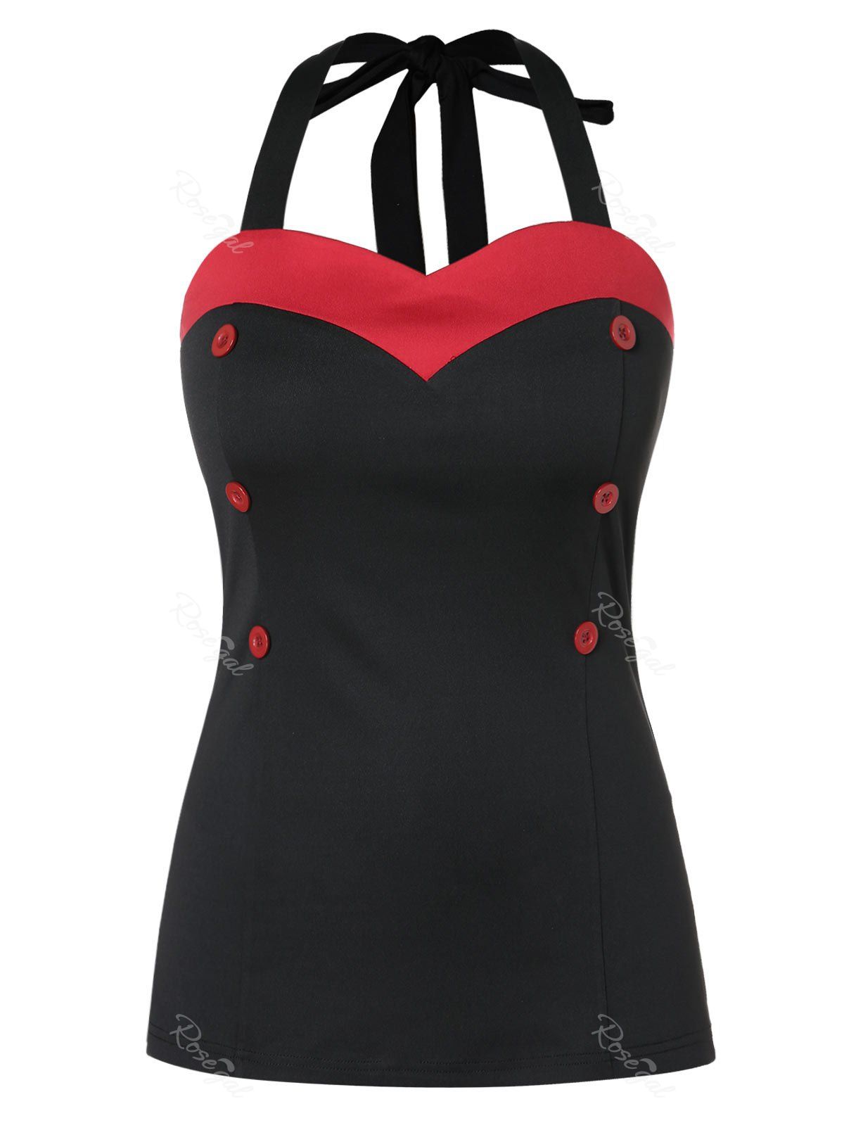 

Plus Size Halter Two Tone Tank Top, Black