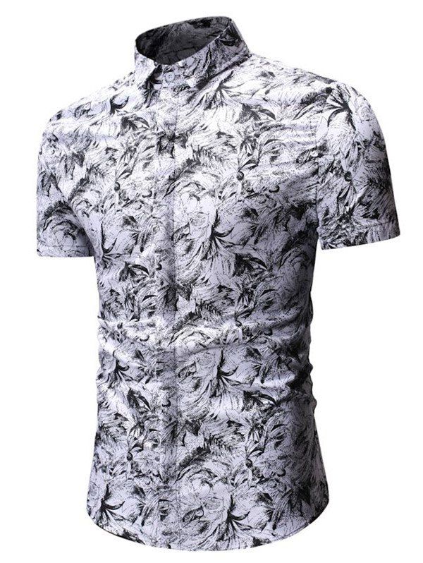 

Button Up Palm Leaf Print Shirt, White