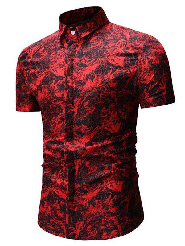 

Button Up Palm Leaf Print Shirt, Red