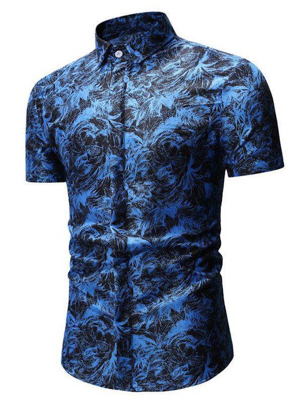 

Button Up Palm Leaf Print Shirt, Blue