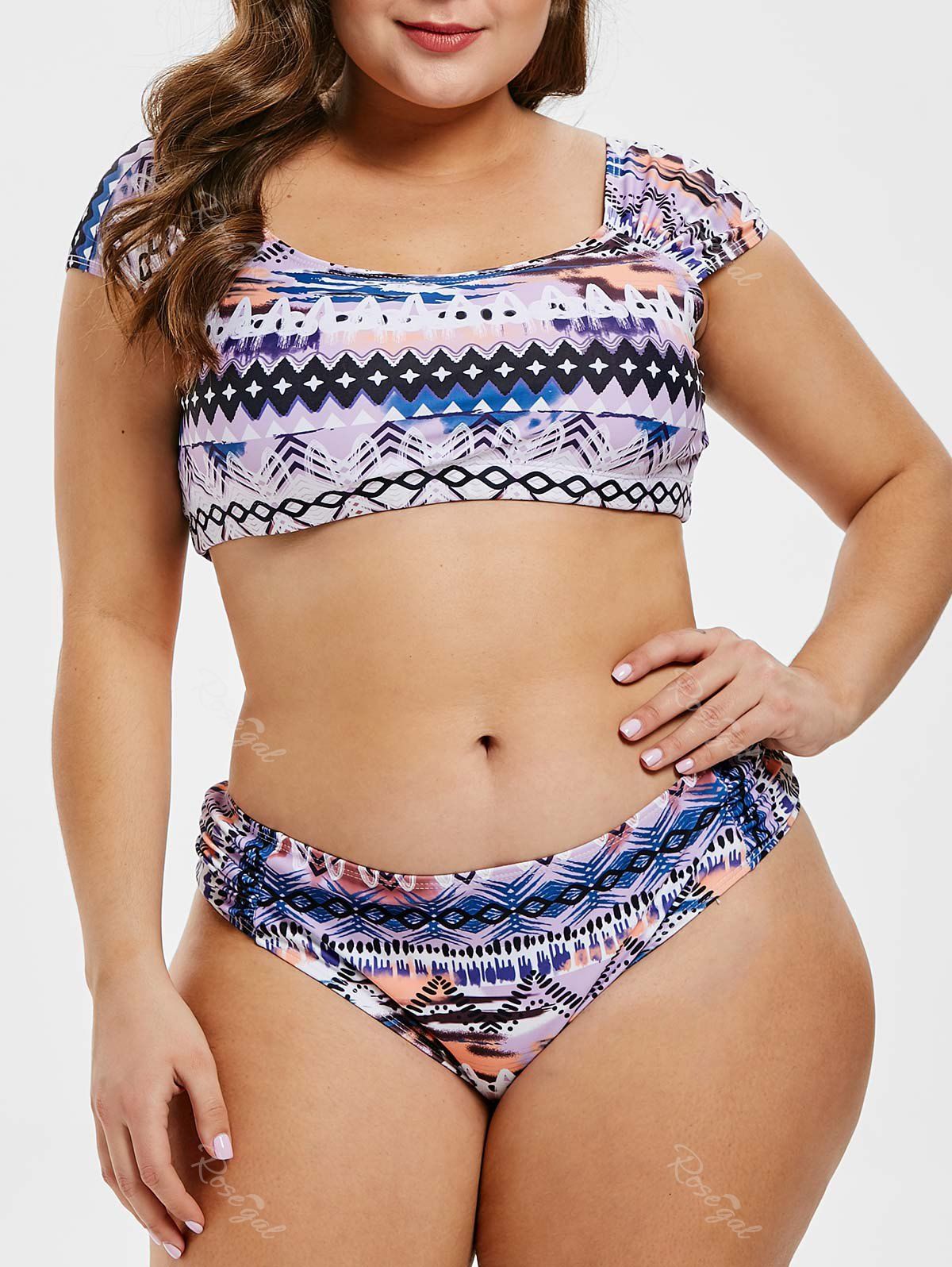 

Printed Plus Size Cut Out Bikini Set, Multi