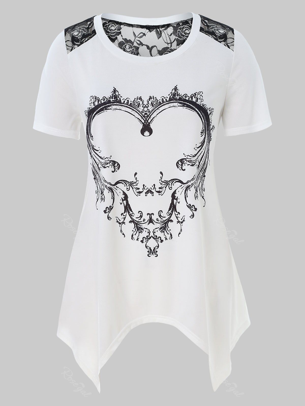 

Plus Size Graphic Lace Panel T Shirt, White