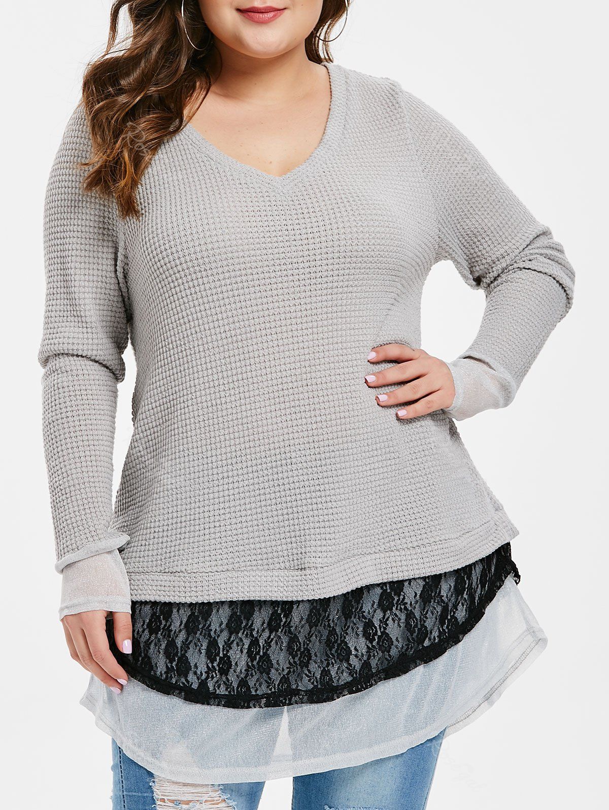 

Plus Size Multilayer High Low Hem T-shirt, Platinum