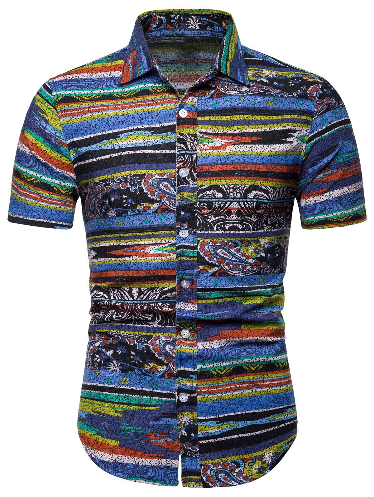 

Striped Paisley Print Short Sleeve Soft Shirt, Blue