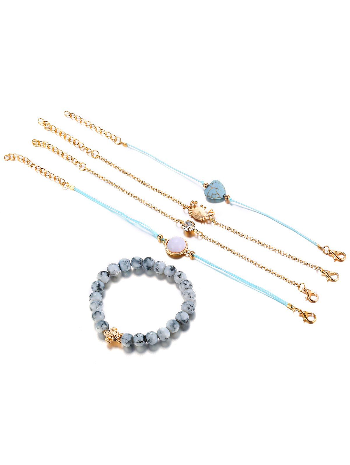 

Turquoise Beaded Heart Crab Turtle Bracelet Set, Gold