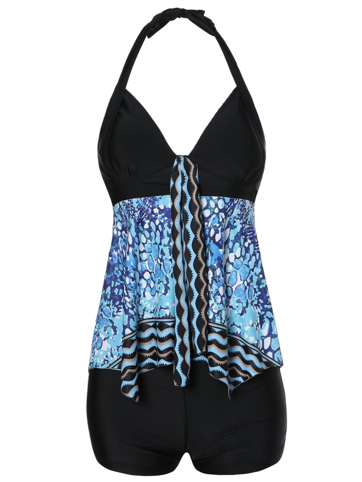 

Printed Backless Tankini Set, Ocean blue