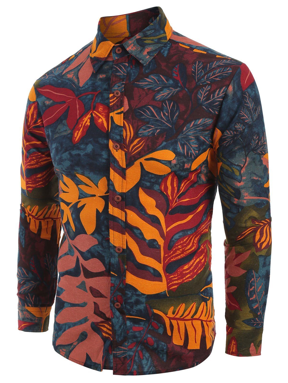 

Long Sleeves Leaves Tribal Print Casual Shirt, Multi