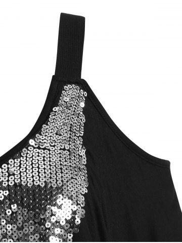 

Ruffle Sequin Cold Shoulder Tee, Black