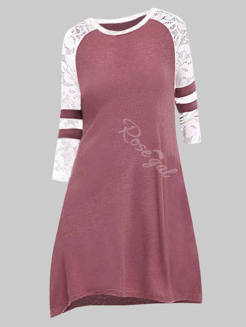 

Plus Size Raglan Lace Insert Dress, Multi