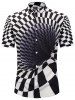 3D Contrast Checked Swirl Print Short Sleeve Shirt -  