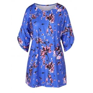 

Peach Blossom Print Plus Size T-shirt, Cobalt blue