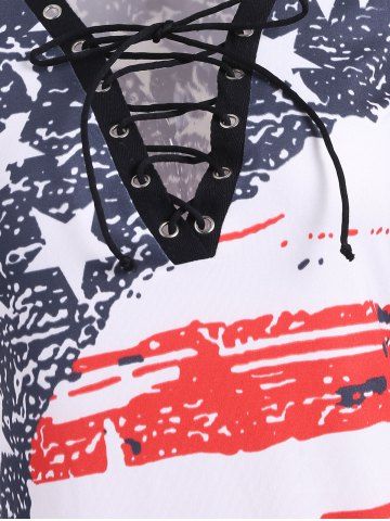

American Flag Lace Up Plus Size T-shirt, Red