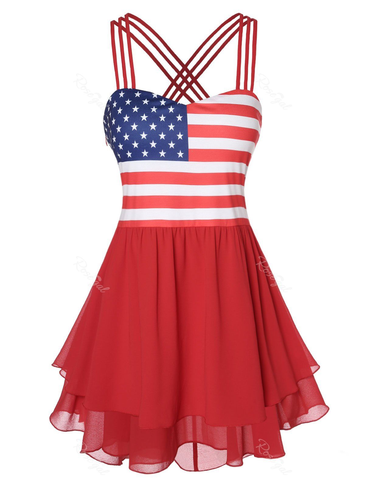 

Plus Size American Flag Spaghetti Strap Tank Top, Red