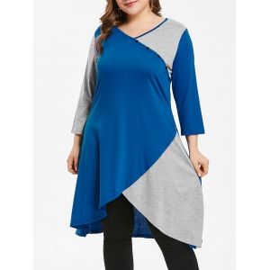

Asymmetric Plus Size Long Two Tone Tee, Dodger blue