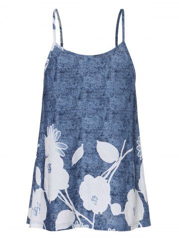 

Floral Print Spaghetti Strap Tunic Tank Top, Dodger blue