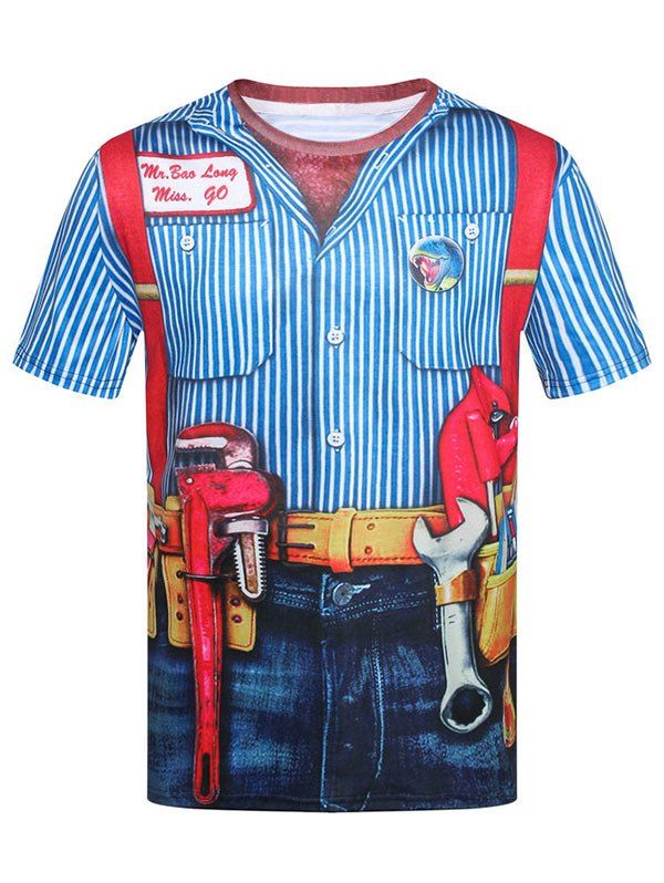 

Striped Tools Strap Faux Shirt Print T-shirt, Multi