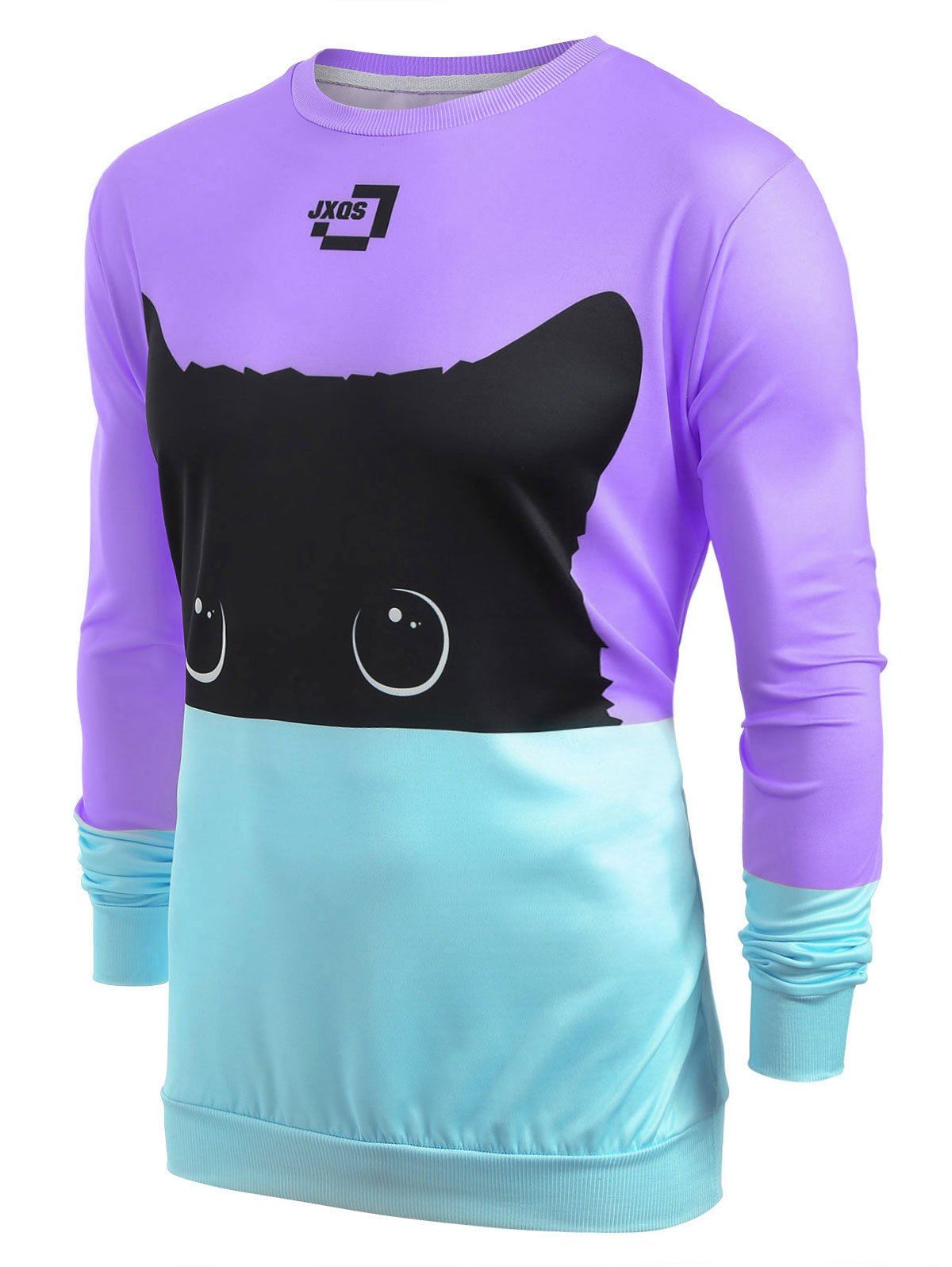 color block cat print sweatshirt