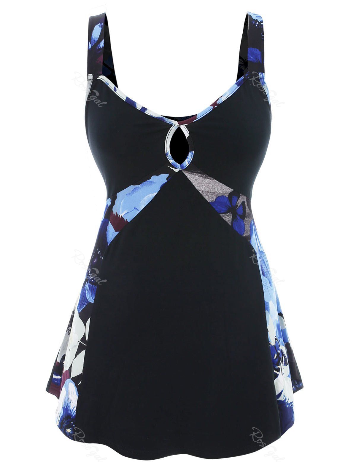 

Plus Size Printed Keyhole Tank Top, Black