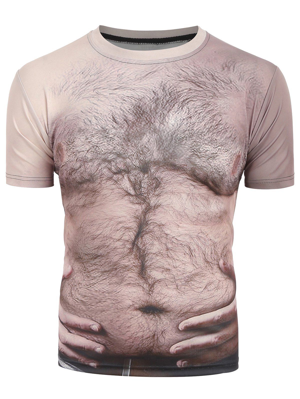 T-shirt 3D Cheveux Poitrine Imprimé à Manches Courtes Abricot XS