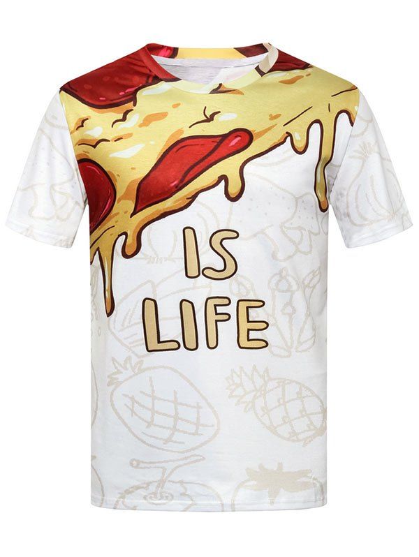 

Pizza Fruit Print Short Sleeve T-shirt, White