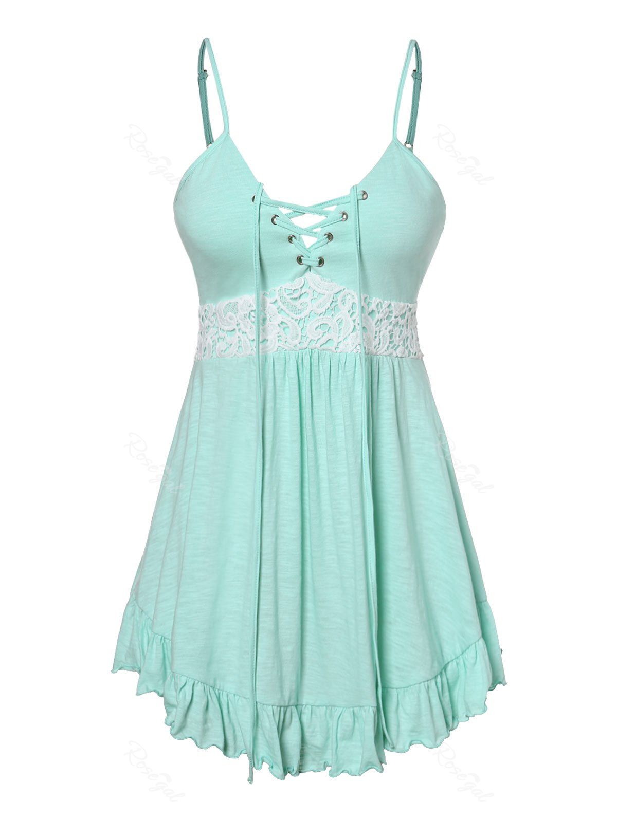 

Plus Size Spaghetti Strap Lace Up Tank Top, Light aquamarine