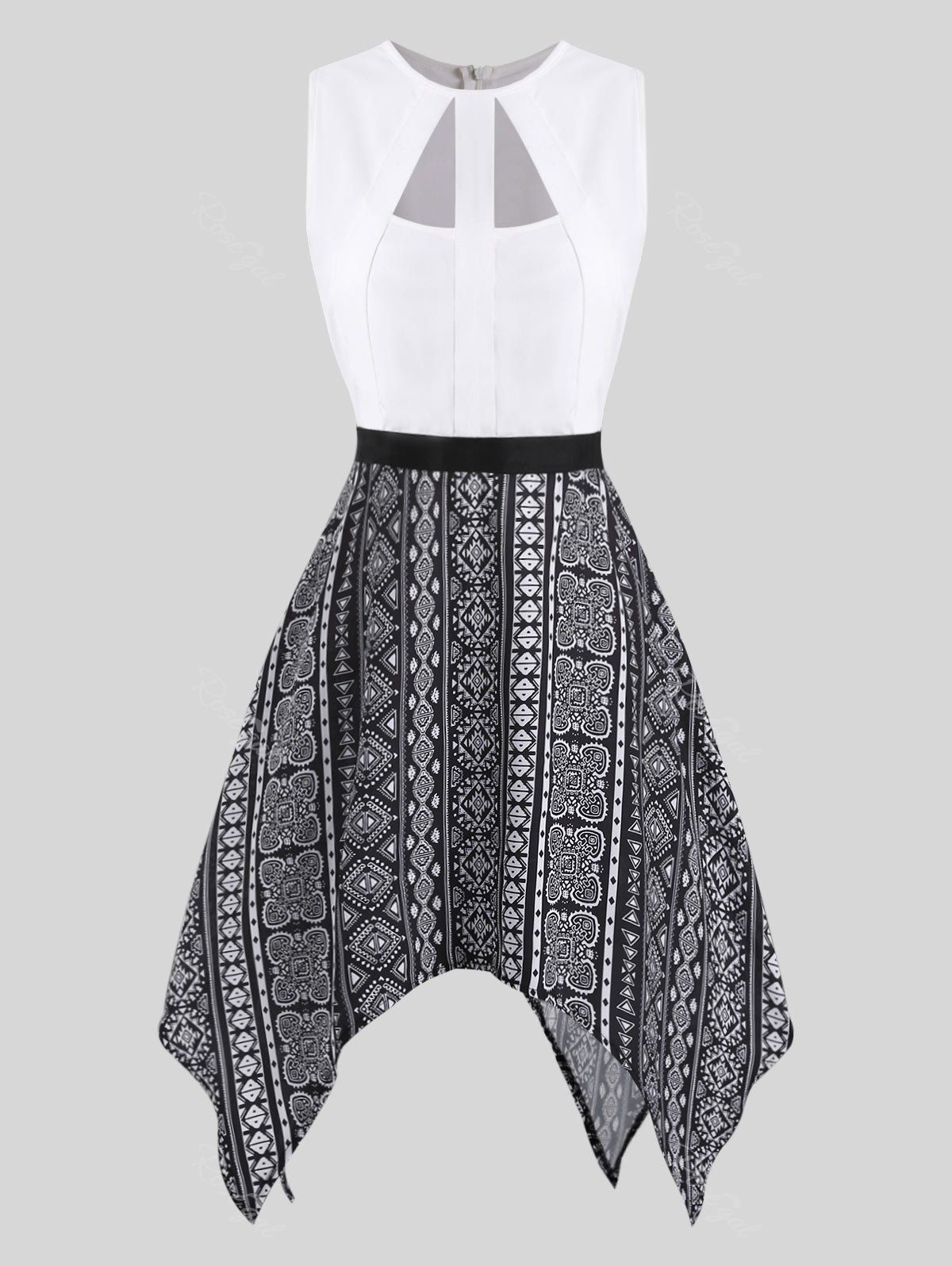 

Printed Plus Size Cut Out A Line Dress, White