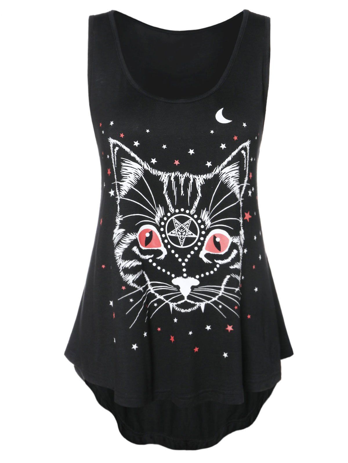 

Plus Size Animal Print High Low Tank Top, Black