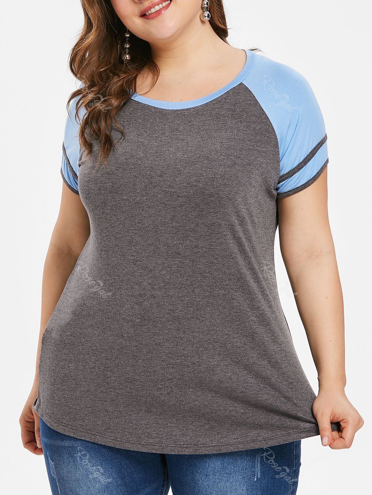 

Color Block Raglan Sleeve Plus Size T-shirt, Blue
