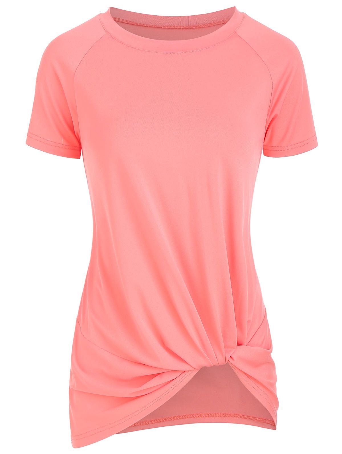 

Knotted Short Sleeve Round Neck Tee, Pink rose
