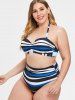 Halter Neck Plus Size 1950s Striped Panel Bikini Set -  